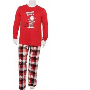 Mens Christmas Pajamas 2XLT Tall Santa Coming Soon Red Long Sleeve Shirt & Pants
